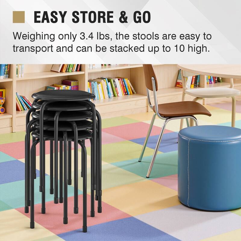 VECELO 6-Pack Stacking Stools for Living Room Backless Round Stools Set Indoor Outdoor Use with Metal Frame & Non-Slip Feet