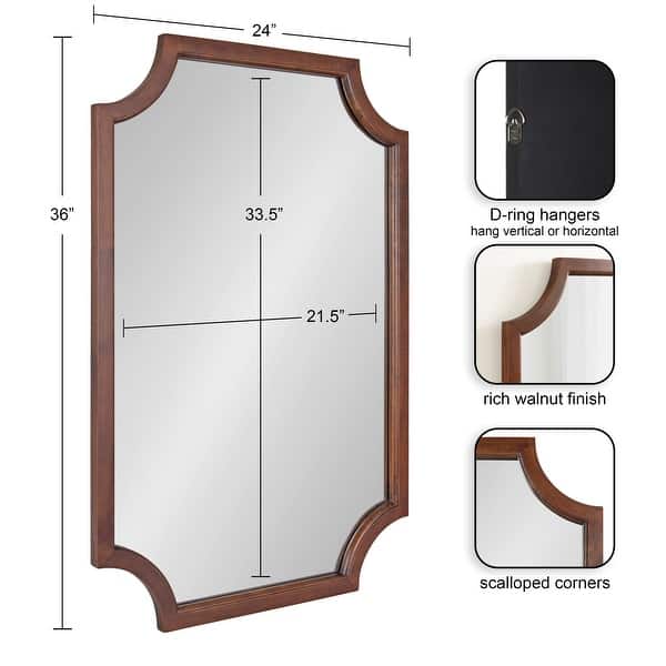 dimension image slide 9 of 18, Kate and Laurel Hogan Scalloped Wood Framed Mirror