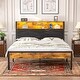 preview thumbnail 8 of 20, VECELO PU Leather Smart Bed Frame with RGB LED Lights and Bookcase Storage USB Outlet Charging Headboard No Box Spring Brown - Queen