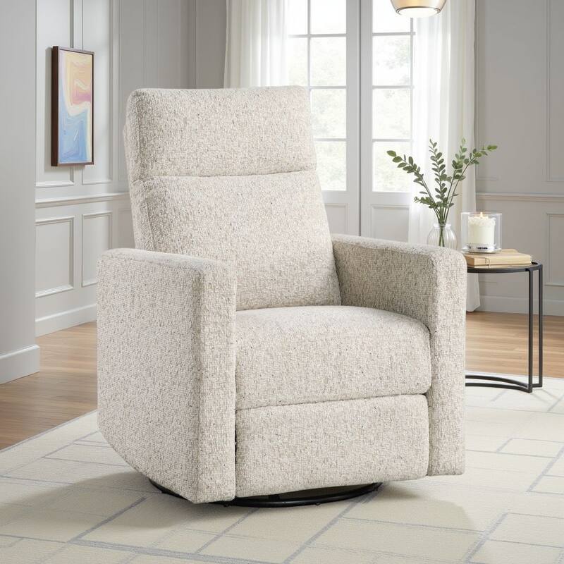 Leox Manual Recliner Chair, 30 Inch, Light Gray Boucle, 360 Swivel