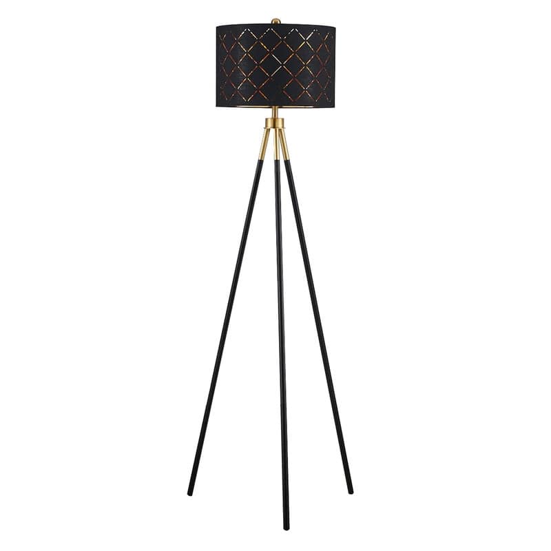 KAWOTI Mid-Century Modern Tripod Floor Lamp with Black Gold Drum Shade - Black & Gold - W20.5" x H62" x D22.5"