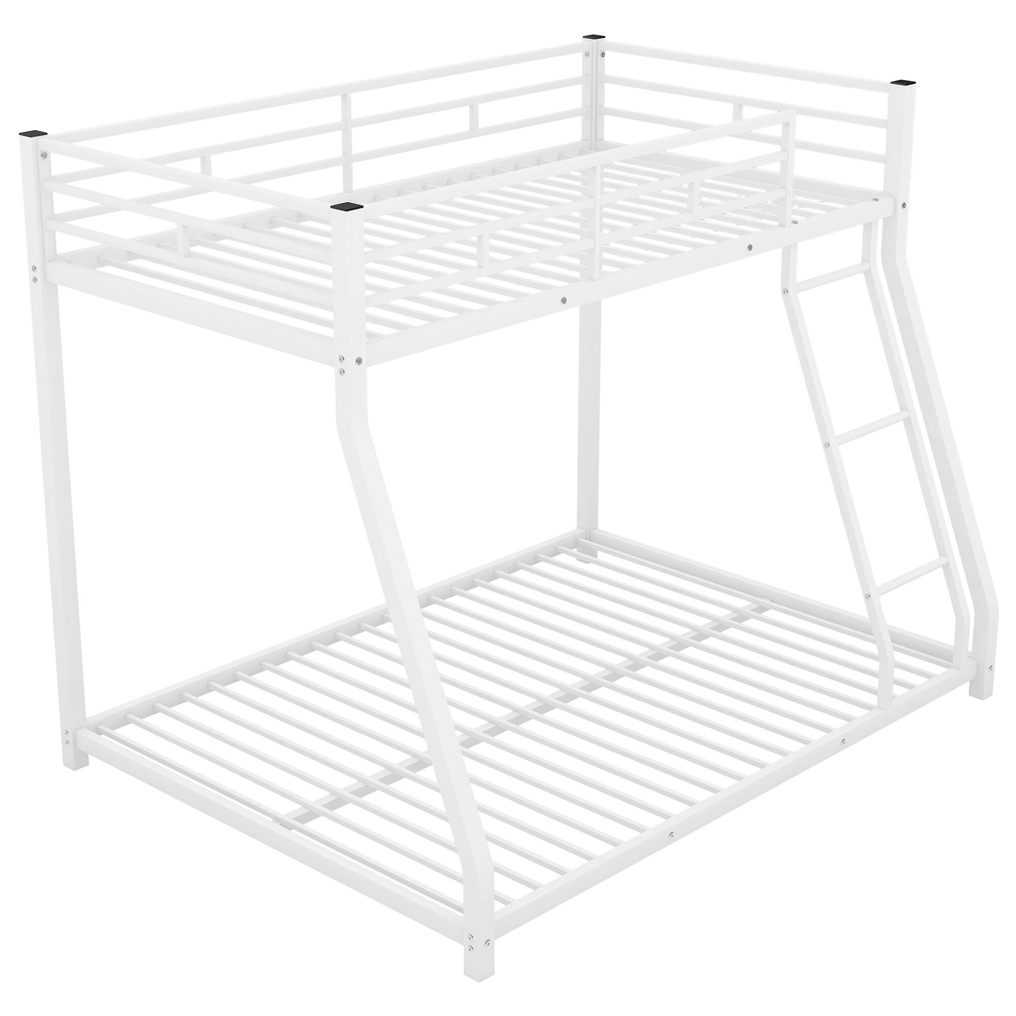 Metal Twin Over Full Floor Bunk Bed with Ladder, Bedframe w/Guardrail ...
