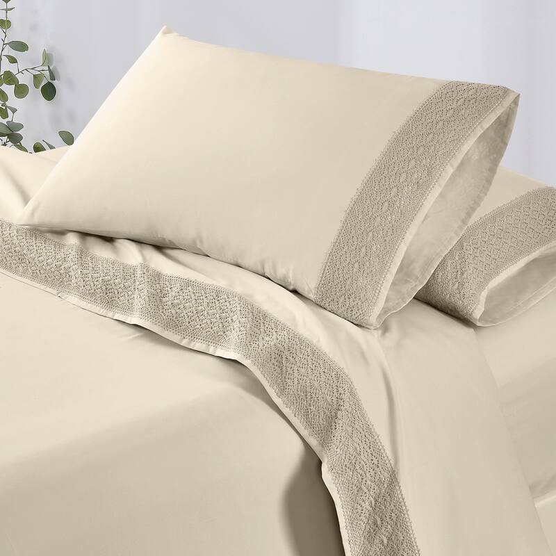 Modern Threads 4-Piece Soft Microfiber Crochet Lace Sheet Set