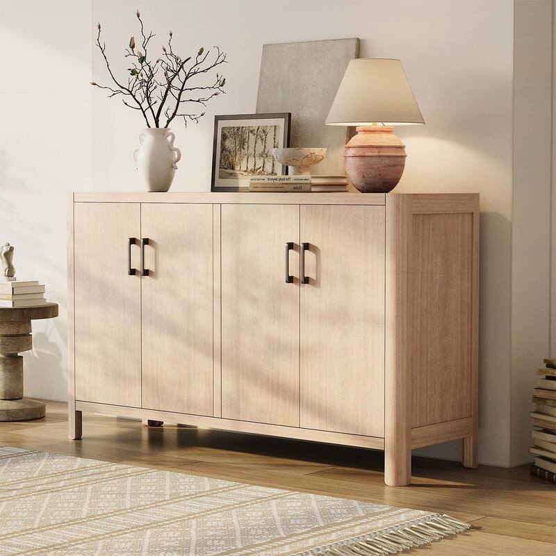 4-Door Cabinet with Ample Concealed Storage - Natural