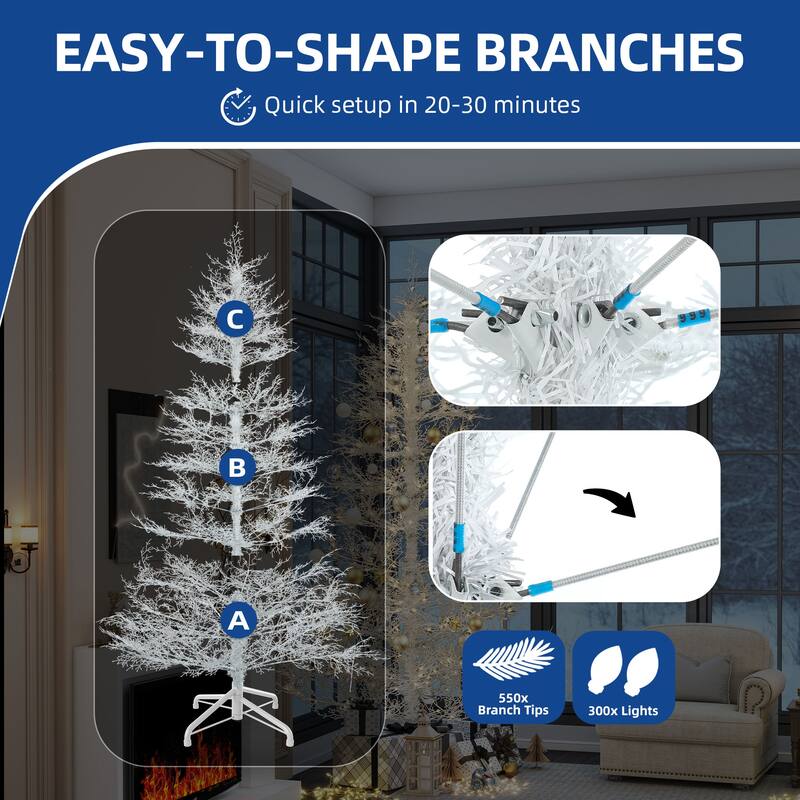 6 /7.5 FT Prelit White Artificial Birch Christmas Tree with Remote