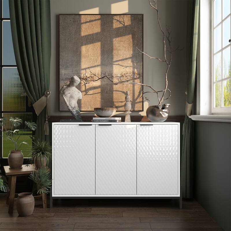 Clihome 3-Door High Gloss Buffets Sideboards with Adjustable Shelves