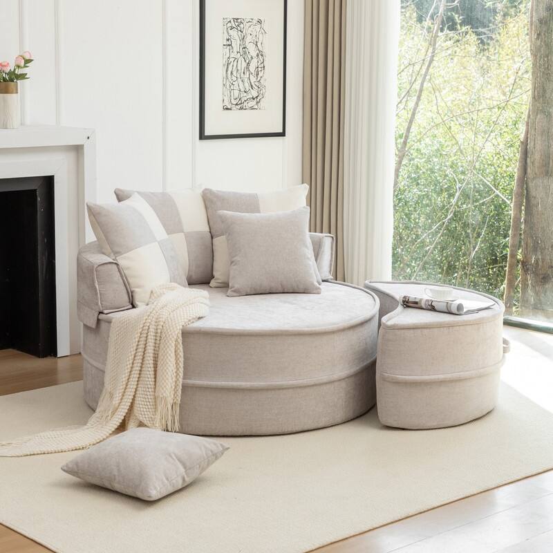 47.63" Round Lazy Fully Compression Sofa, Chenille, with Ottoman