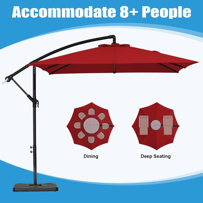 8ft×8ft Square Steel Crank-lift Cantilever Umbrella With Weighted Base