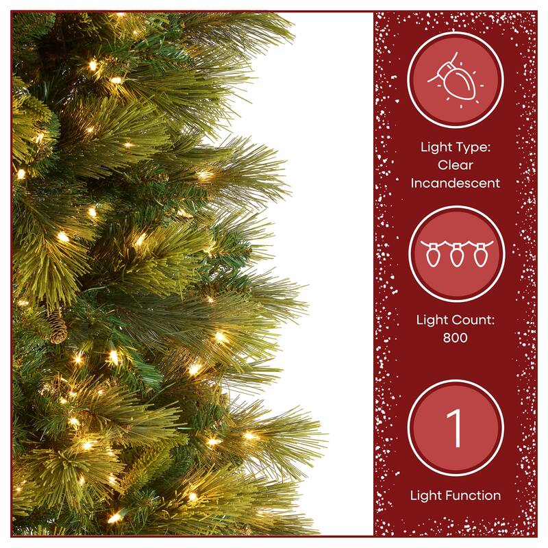 National Tree Company 9 ft Pre-Lit Carolina Pine Slim Artificial Christmas Tree with 800 Clear Lights, Includes Metal Stand