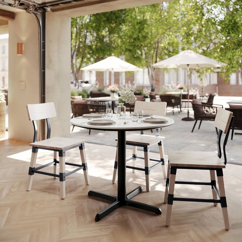 Commercial HPL Tabletop with Table Height Crisscross Base - 36"W x 36"D x 29.5"H