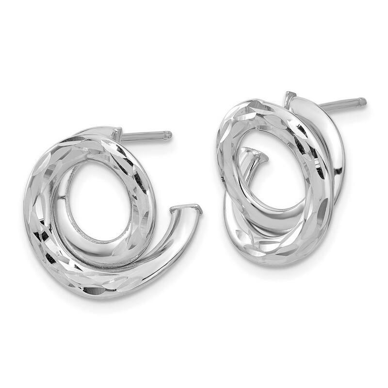 Curata 14k White Gold Polish and Diamond cut Intertwined Circle Post Earrings - 16.5x14.8mm