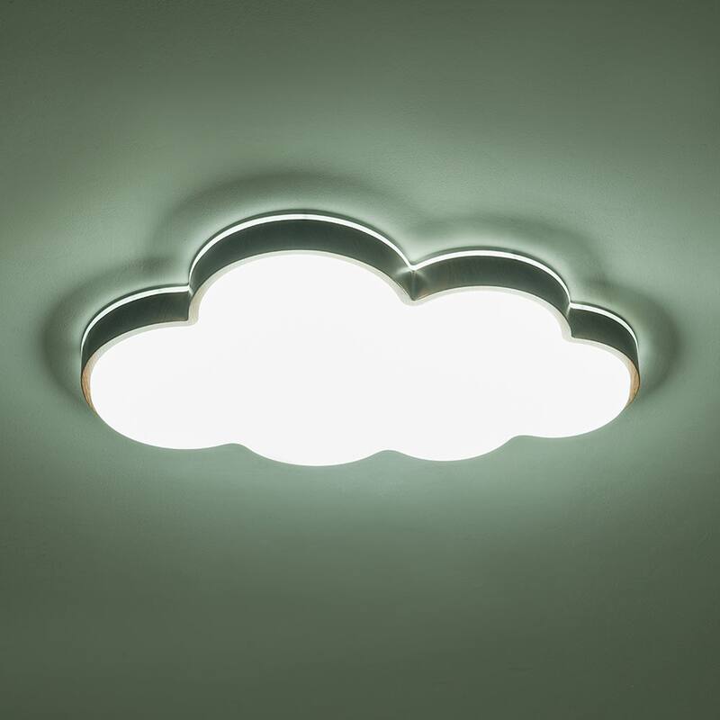 Walnut Wood Grain 5CCT Dimmable LED Cloud Kids Flush Mount - 21.9 Inches