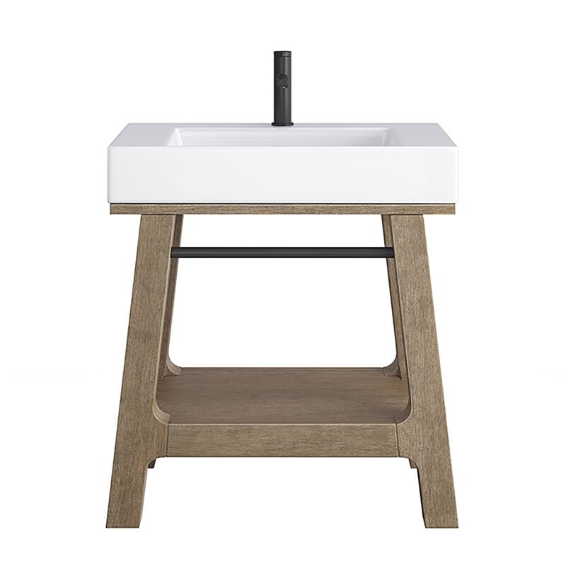 James Martin Vanities Auburn 31.5" Sink Console, Weathered Timber - Weathered - Glossy White Composite Stone