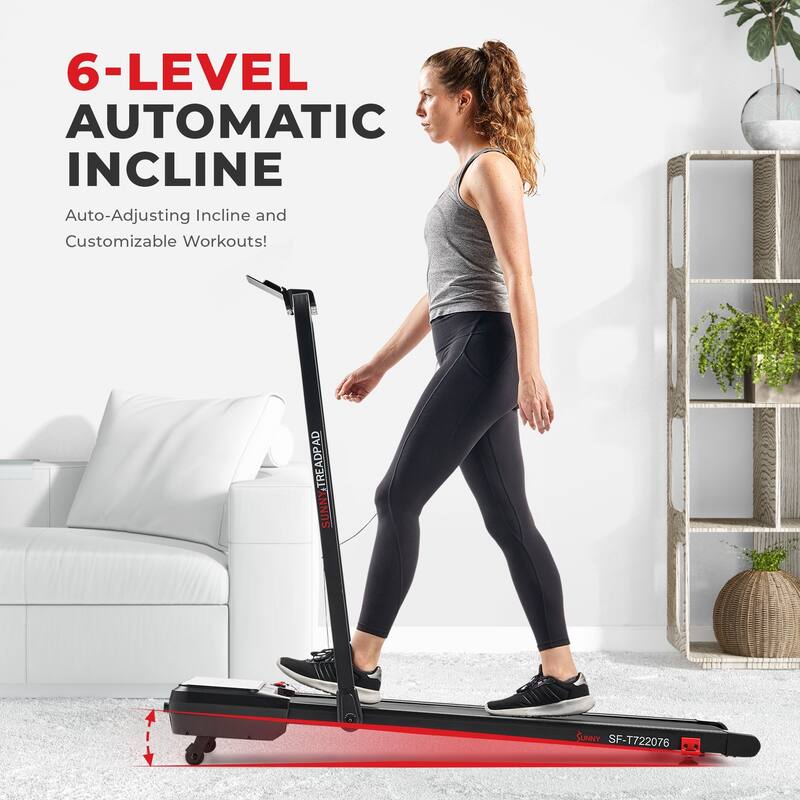 Sunny Health & Fitness Smart Treadpad Pacer Dual Walk Run Treadmill, w Auto Incline & Free SunnyFit App- SF-T722076