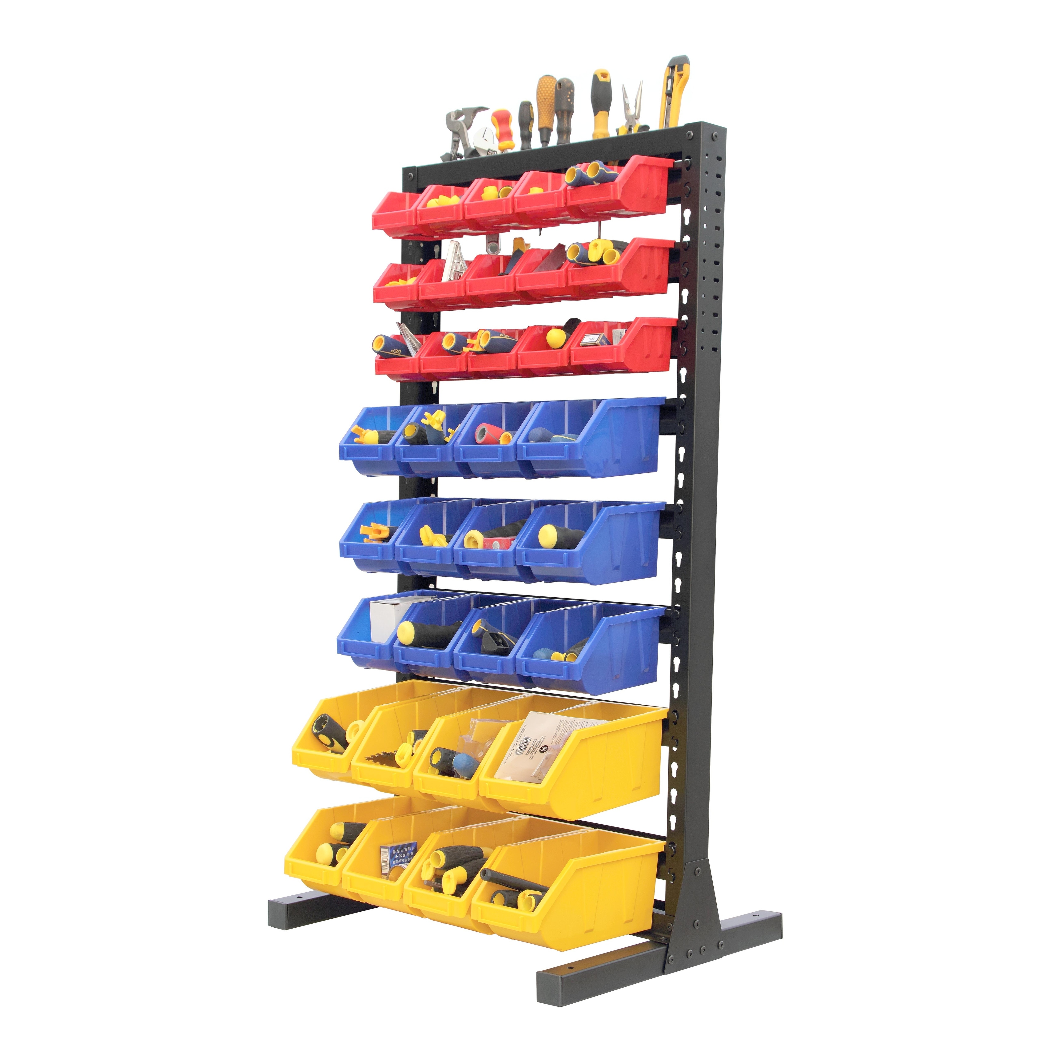 King's Rack Bin Rack Storage System Heavy Duty Steel Rack Organizer  Shelving Unit w/ 16 Plastic Bins in 6 tiers
