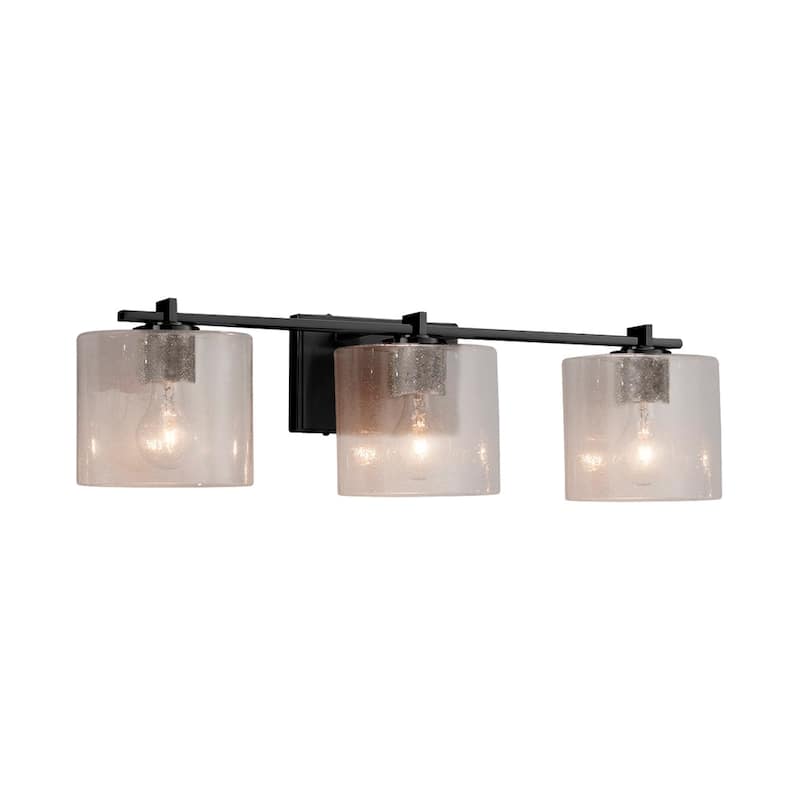 Justice Design Fusion Era 3-Light Bath Bar, Seeded Oval Shade - Brushed Nickel