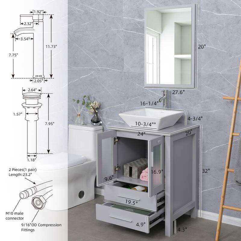 48" Bathroom Vanity Set Vessel Sink Mirror Faucet W/ Small Cabinet Combo
