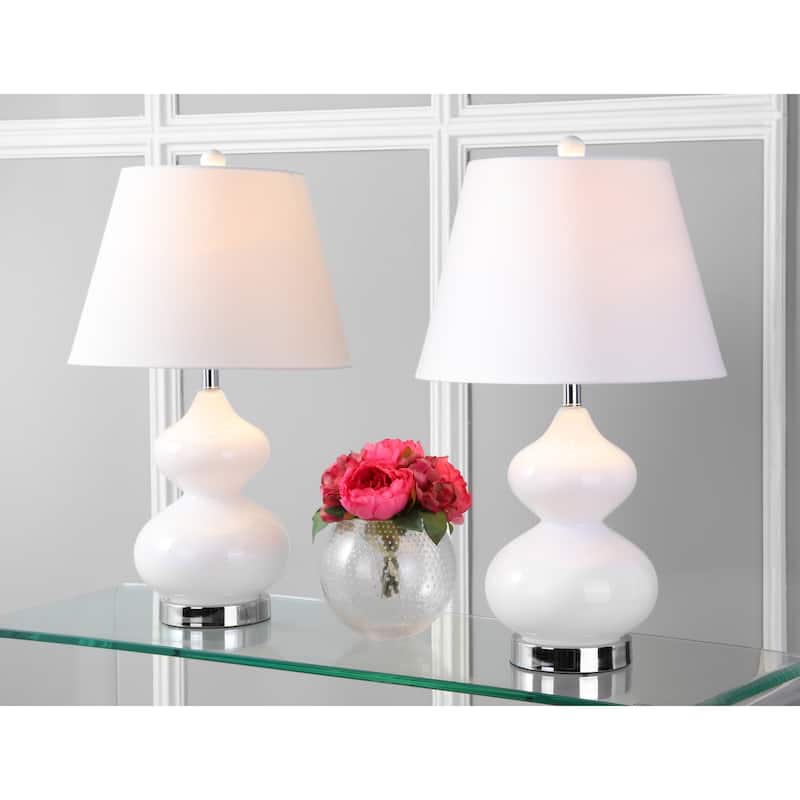 SAFAVIEH Lighting Kimberely 24-inch Double Gourd Glass White Table Lamp (Set of 2) - 14"x14"x24" - 14Wx14Dx24H
