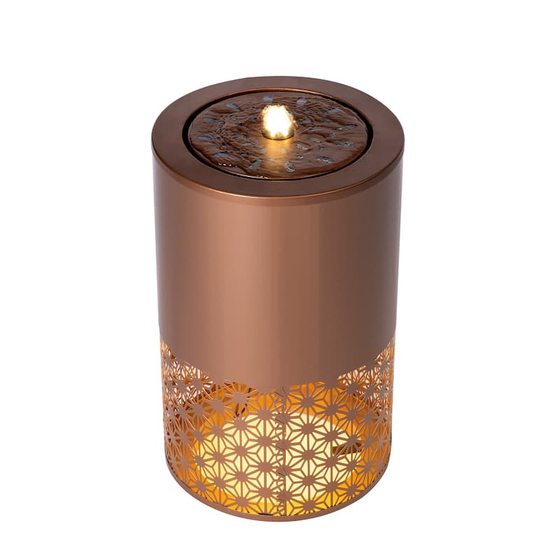 Christopher Knight Home - Modern 20.87"H Metal Outdoor Water Fountain with LED Lights & Candle Style Cutout Design