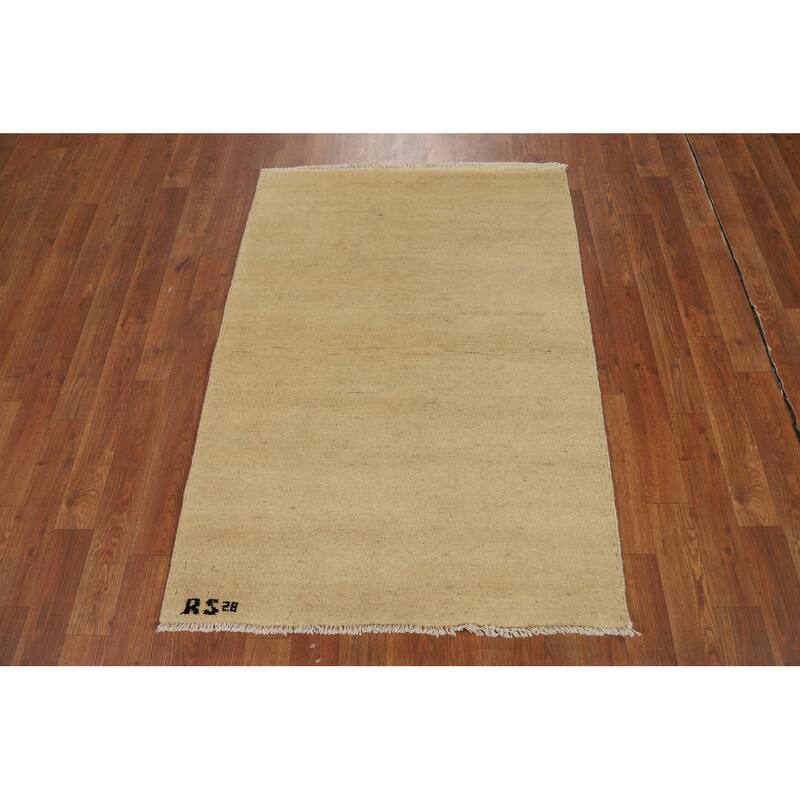 Gabbeh Modern Foyer Rug Hand-Knotted Beige Solid Wool Carpet - 2'10"x 4'0"