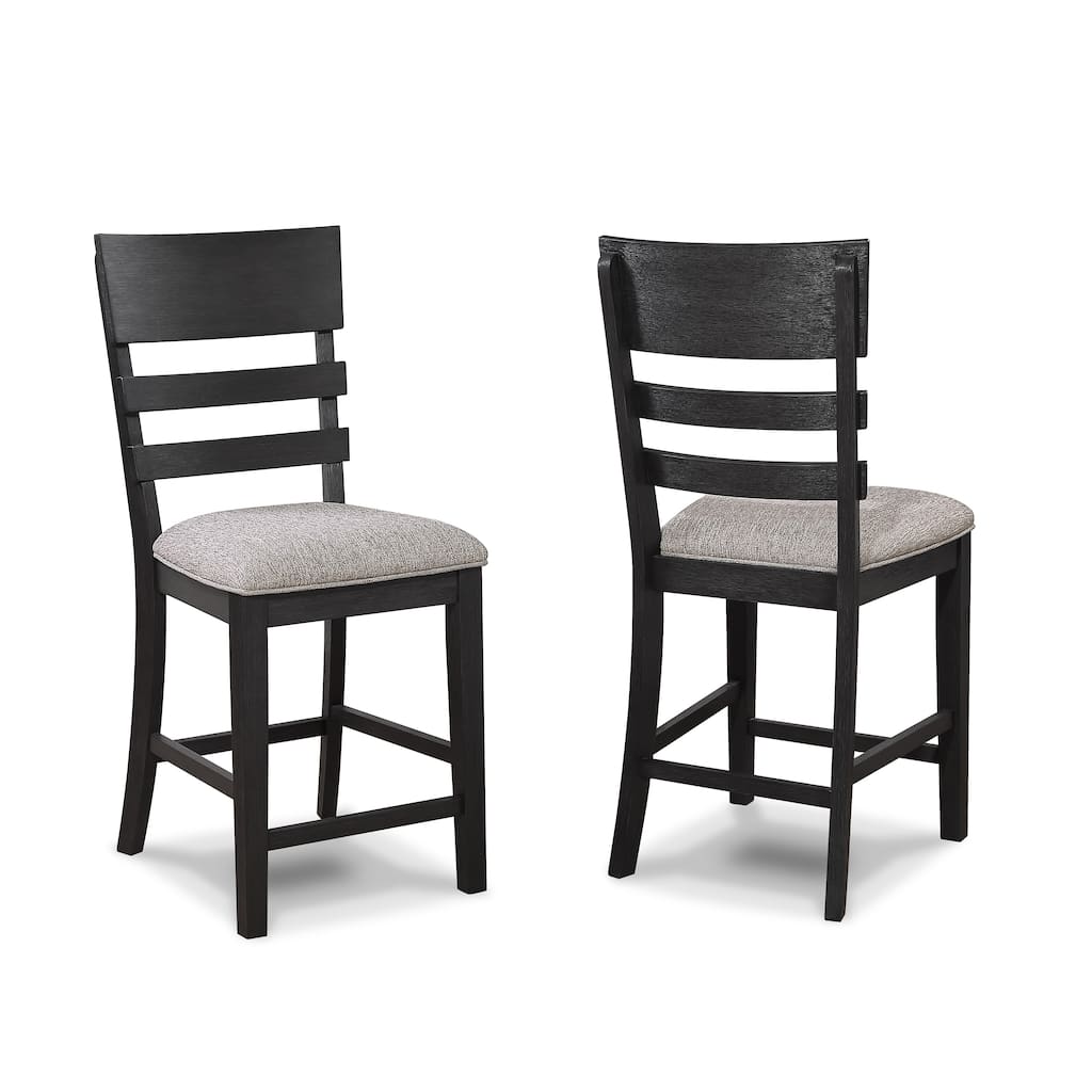 2Pc Black/Gray Counter Height Chair Upholstered Seat Ladder Back Wooden Dining Room Furniture