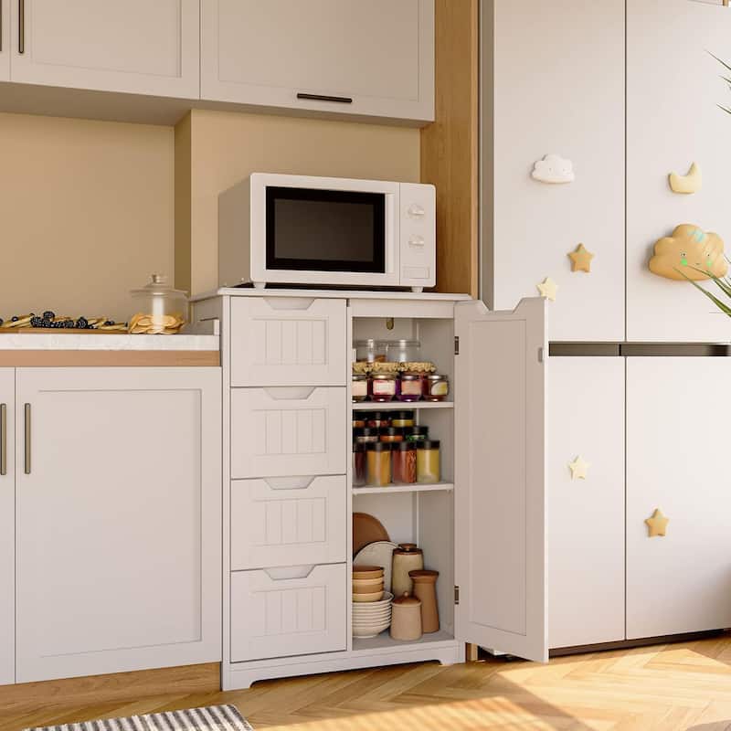 33" Kitchen Pantry Storage Cabinet , Freestanding Wooden Bathroom Storage Cabinet with 4 Drawers for Kitchen and Dining Room