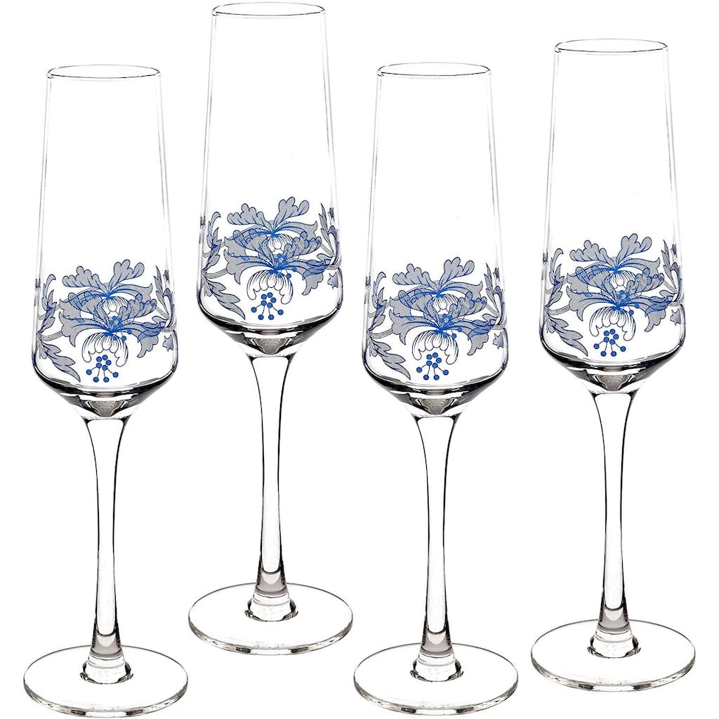 Spode Blue Set of 4 Italian Glassware Champagne Flutes