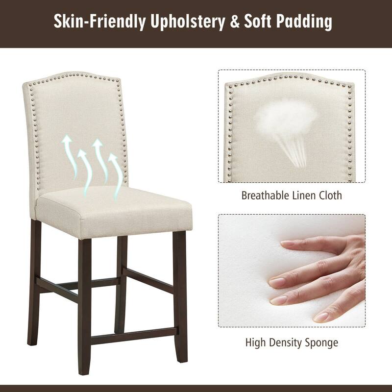 Gymax Set of 2 Fabric Barstools Nail Head Trim Counter Height Dining - See Details
