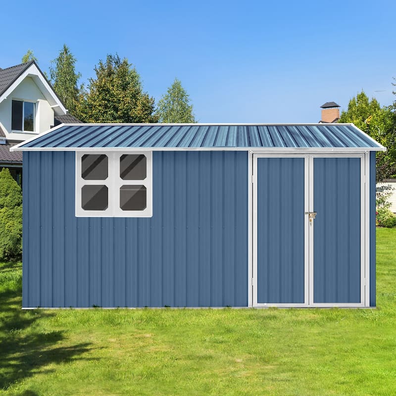 Outdoor 12 x 10 ft. Metal Storage Shed with Window and Vents and Hinged Door and Padlock
