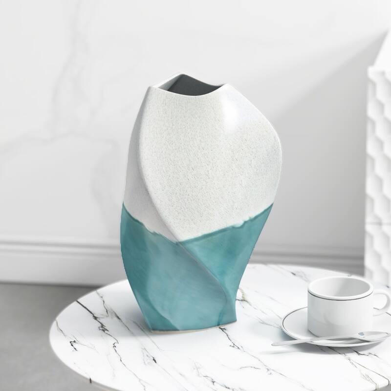 12 Inch Green Ivory Ombre Ceramic Vase for Table or Shelf