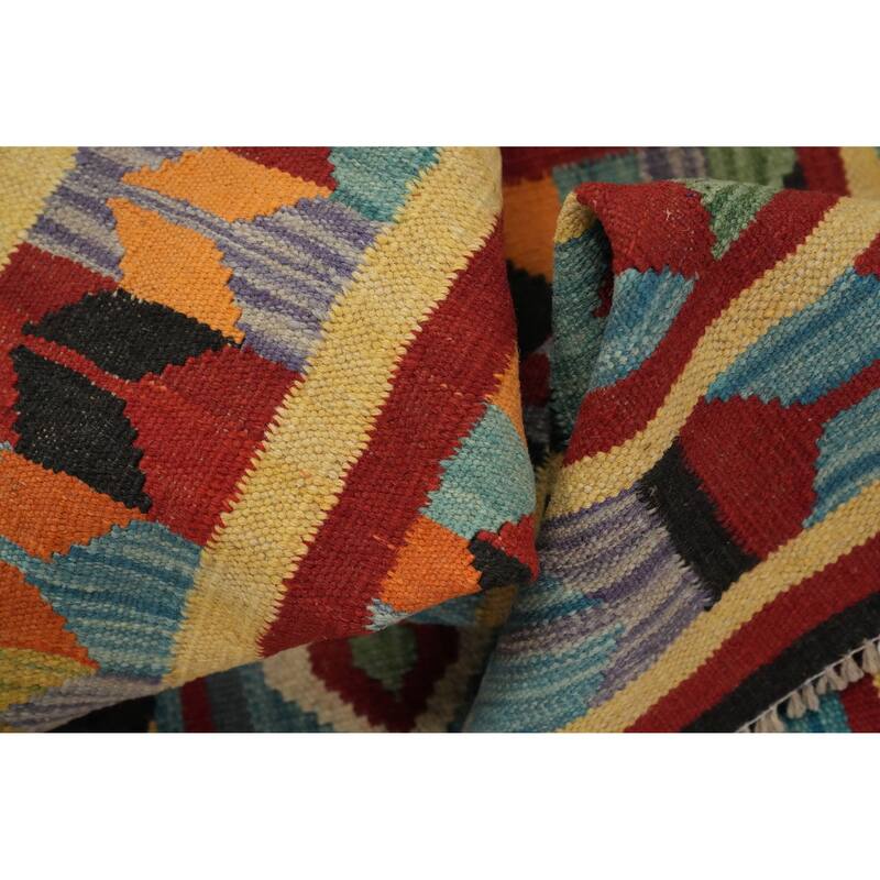Hand Woven Oriental 100% Wool Carpet Southwestern Tribal Navy Blue & Blues Kilim Area Rug - 8' 7'' X 6' 1''
