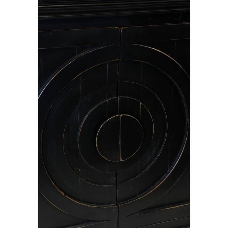 StyleCraft Circles Eclectic 4-Door Weathered Edge Credenza - Black Distressed