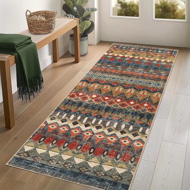 Garvee Boho Geo Low Pile Foldable Area Rug - 2' x 6' - Multicolor - Runner