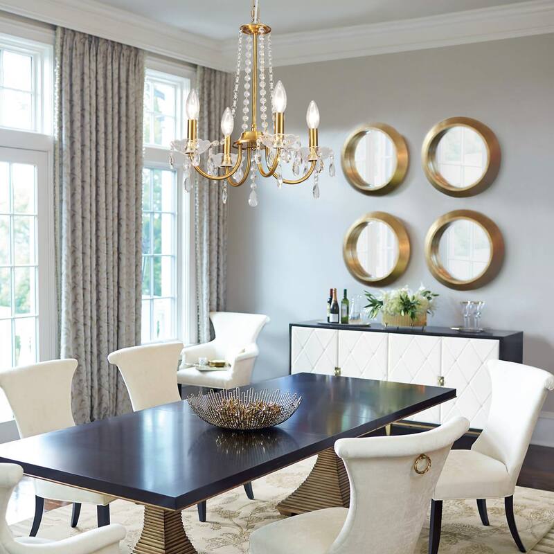 4-Light Candle Style Chandelier with Crystal Accents for Living Room Bedroom