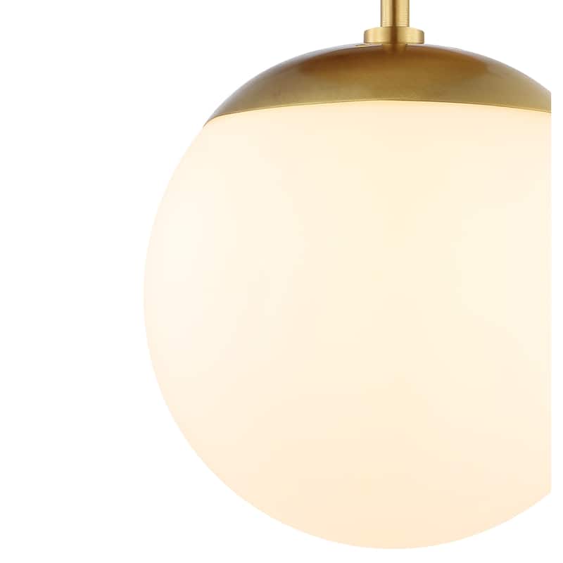 Galax Bistro 7.75" 1-Light Bohemian Farmhouse Iron/Frosted Glass LED Semi Flush Mount, Brass Gold/White by JONATHAN Y