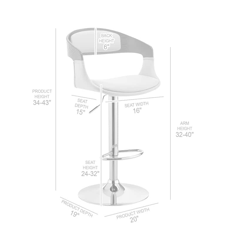 43” Adjustable Height Contemporary Kitchen Counter Bar Chair with Upholstered Seat and Iron Frame - 43”H x 20”W x 19”D