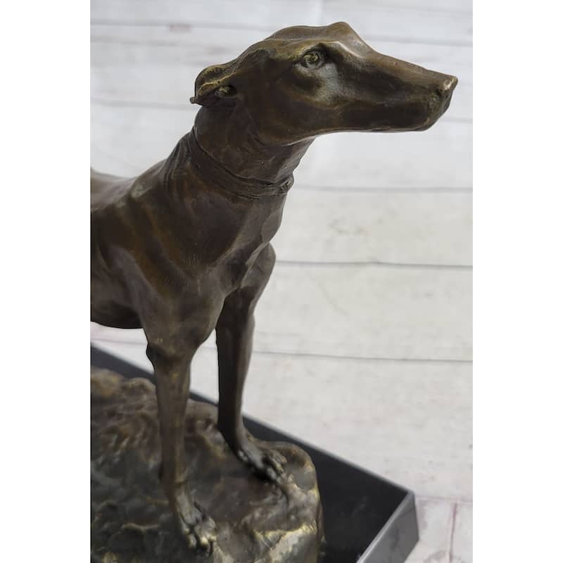 Greyhound Imitative Dog Whippet Bronze Statue Sculpture Figure Marble Base By Fremiet 13 Inches X 10 Inches