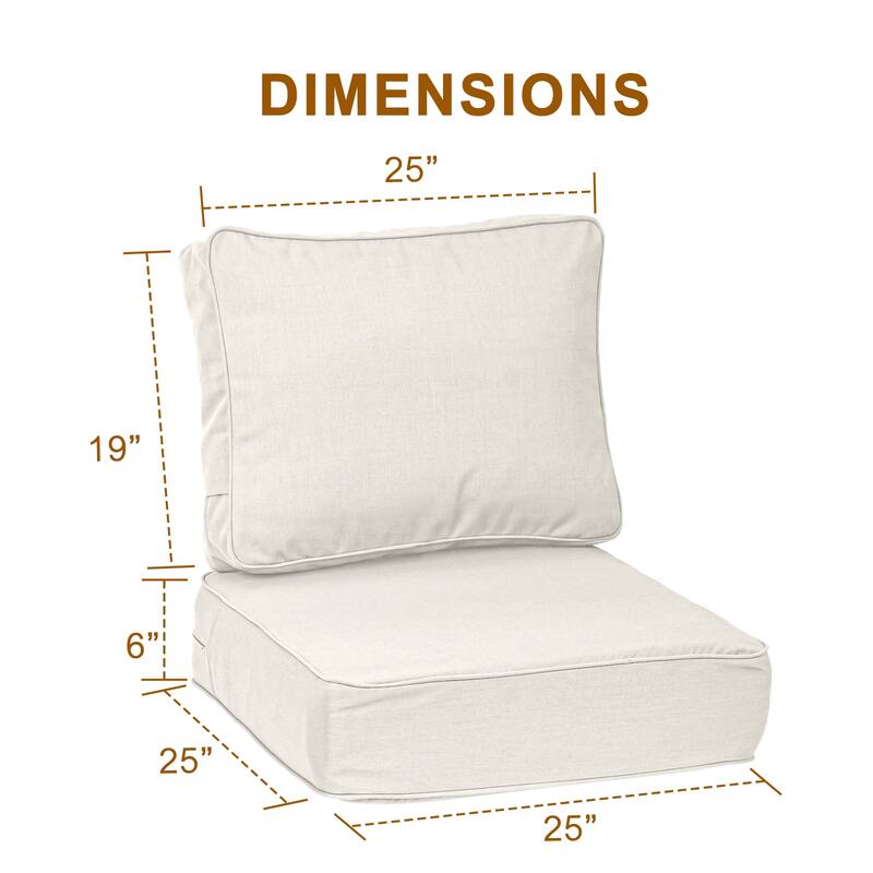 Aoodor 25x25x6 Inch Outdoor Patio Chair Cushions Set, Weather-Resistant Sunbrella Fabric Outdoor Cushion
