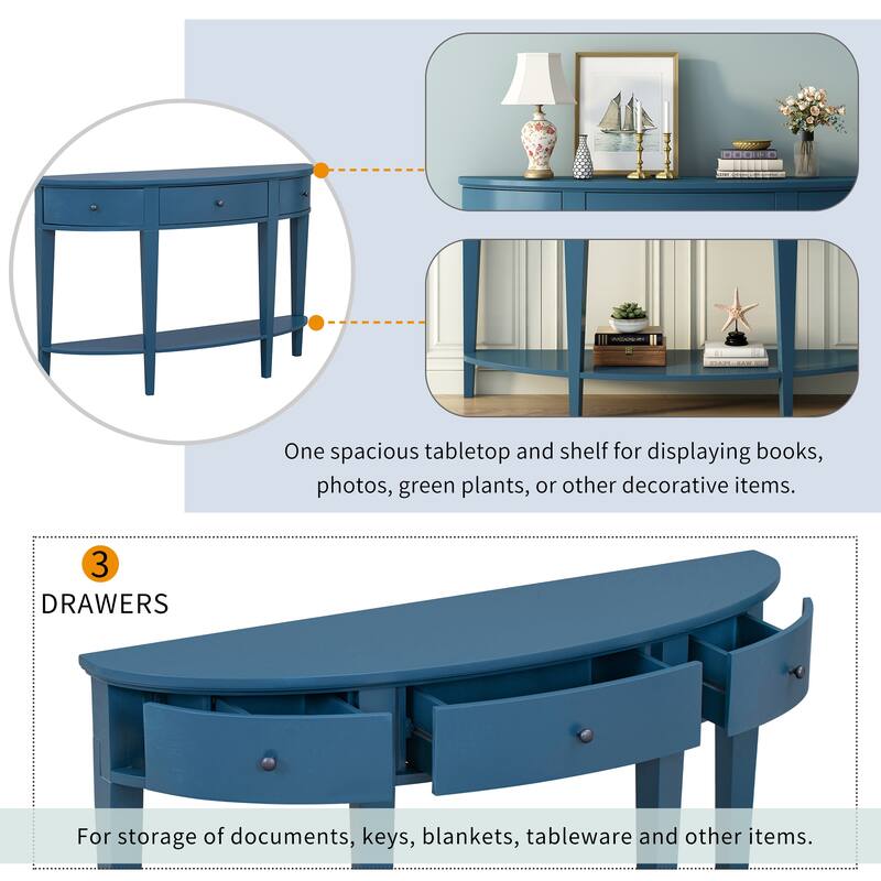 Roomfitters Modern Curved Console Table with 3 Drawers and 1 Shelf, Ideal for Hallway, Entryway, or Living Room