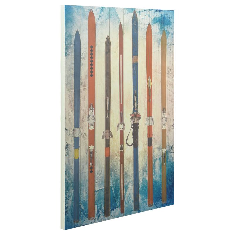 Colorful Retro Skis Wall Art Printed on Solid Fir Wood Planks