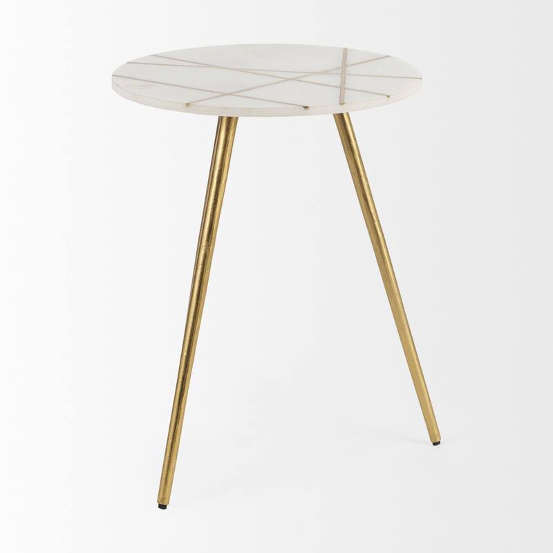 Vivienne White Marble Top w/ Antique Gold Metal Legs Small Round Side Table