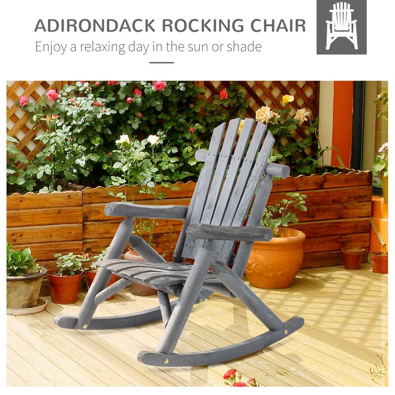 Outsuuny Adirondack Rocking Chair with Slatted Design and Oversize Back for Porch, Poolside, or Garden Lounging