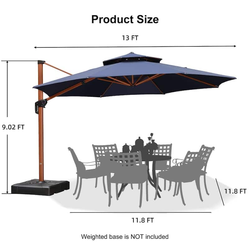 PURPLE LEAF Double Top10/11/12/13ft Round Patio Cantilever Umbrella in Wood Color