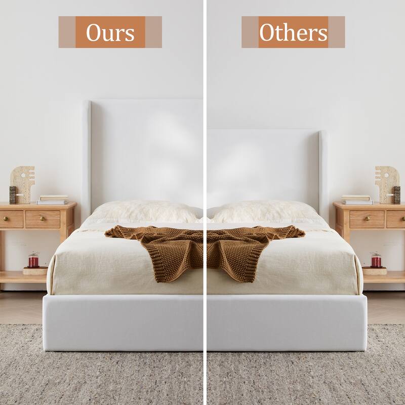 Upholstered Wingback Bed / Upholstered Platform Bed Frame / 52.3" High Headboard / Simplicity/ No Box Spring Needed/ King