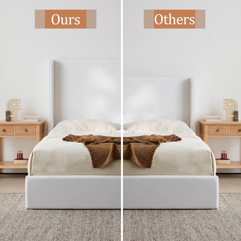 Upholstered Wingback Platform Bed with High Headboard, King Size Platform Bed Frame, Wood and Metal Slat Support, Noise Free