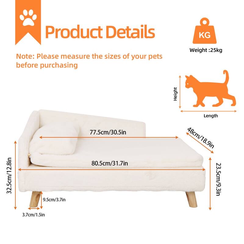 Waterproof L Shape Dog Sofa Bed Cat Chaise Elevated Pet Cushion Lounger with Pillow