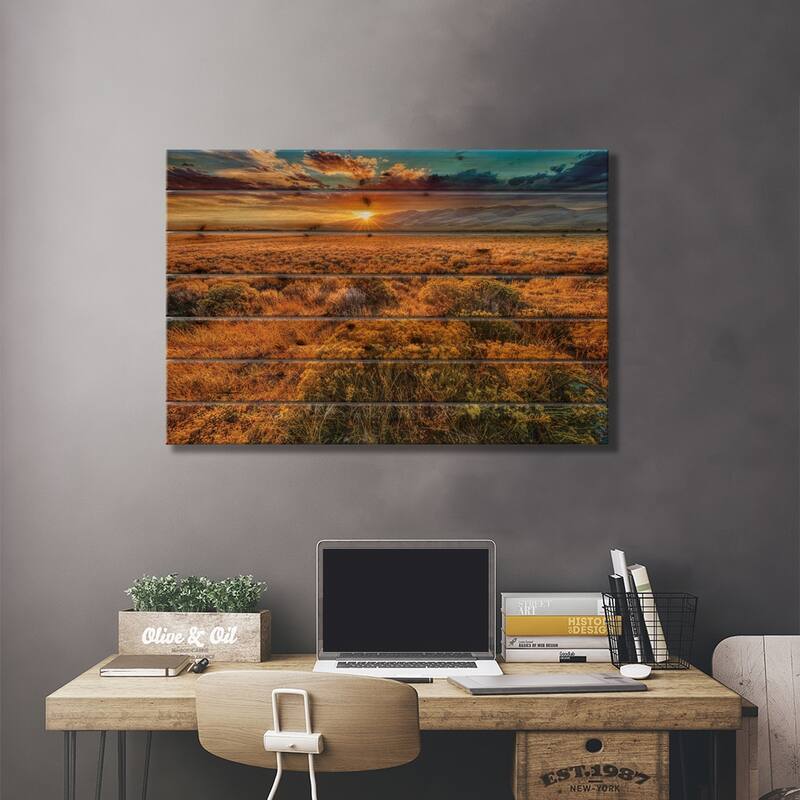USA, Colorado, Great Sand Dunes National Park and Preserve. Sunset over dunes and plain. Print On Wood by Jaynes Gallery