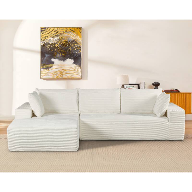 Modular Sleeper Sofa with Wide Armrest Corduroy L Shaped Sectional Couches for Living Room, No Assembly