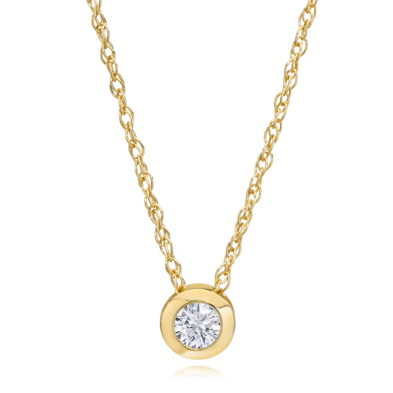 1/2ct Lab Grown Bezel Solitaire Diamond Pendant Yellow Gold Necklace