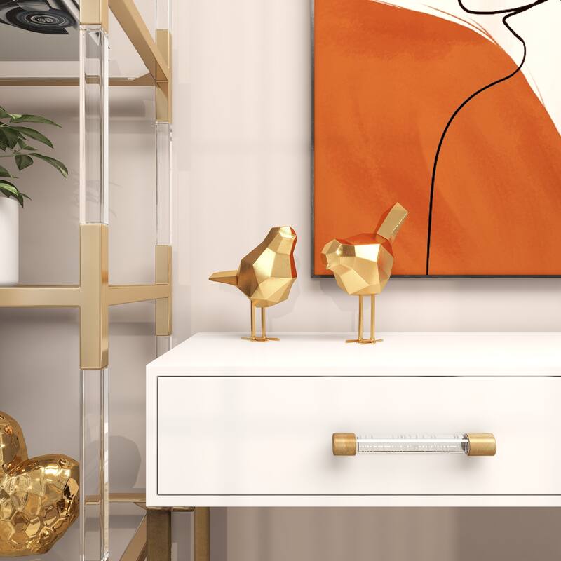 CosmoLiving by Cosmopolitan Gold or Gray Polystone Bird Decorative Sculpture with Origami Accents (Set of 2)